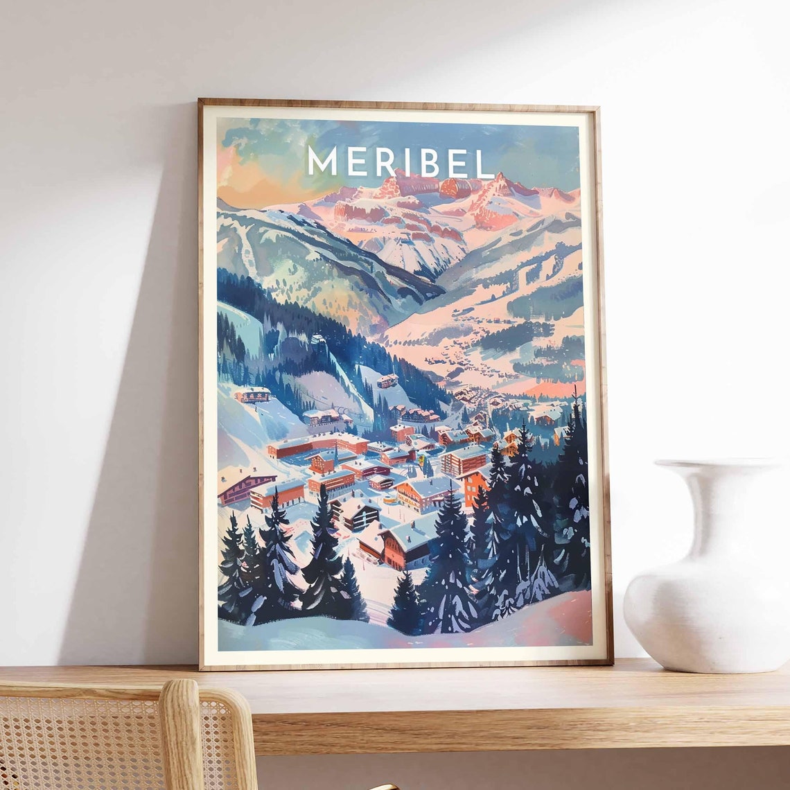 Meribel Sunset Valley Panoramic Ski Village Landscape Poster