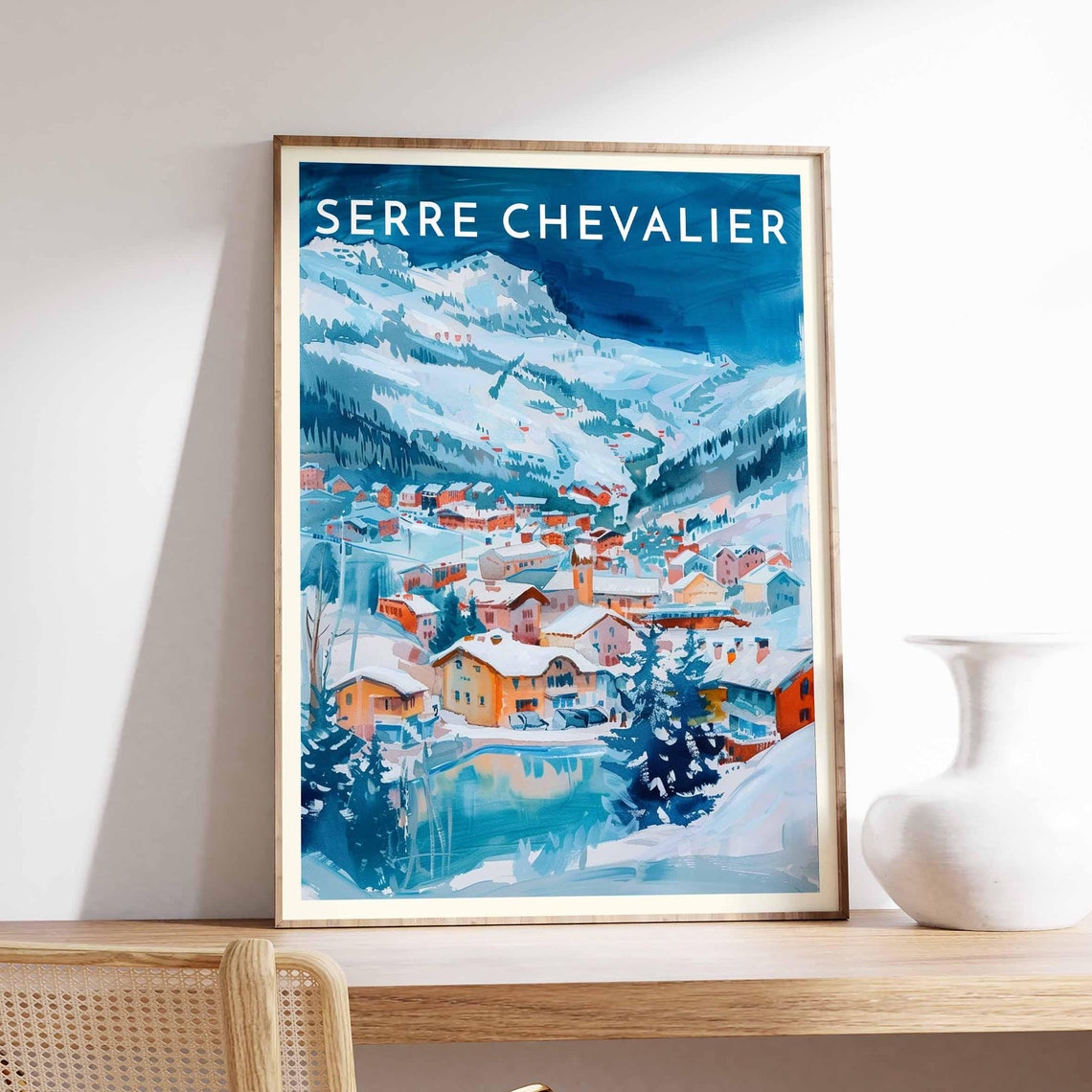 Skiing Travel Poster Serre Chevalier Ski Print France Travel Print Skiing Art Skiing Print Winter Sport Art Ski Gift