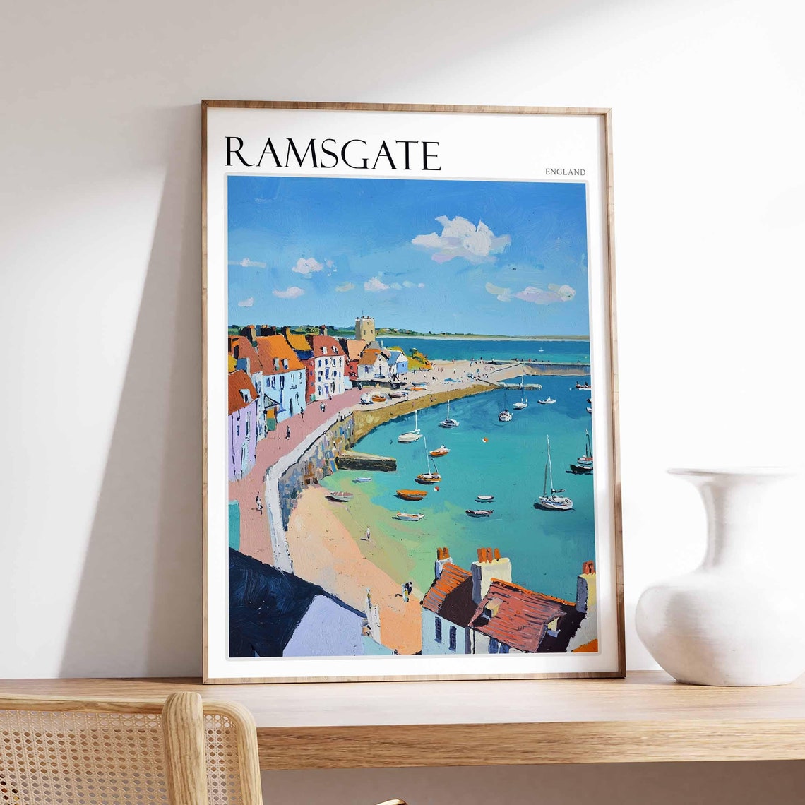 Ramsgate England Harbor Boats Seaside Town Painterly Travel Poster