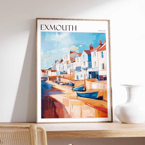 Exmouth England Waterfront Houses Fishing Boats Seagulls Poster