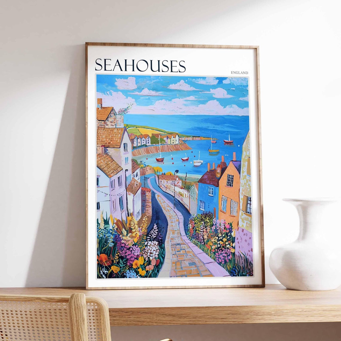 Seahouses Flower Lined Path Down To Bay Poster England Seaside