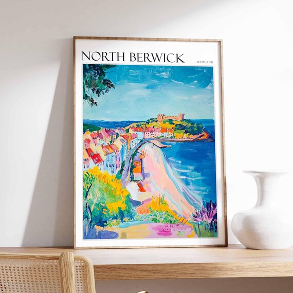 North Berwick Scotland Beach Town Hill Castle Vintage Travel Poster