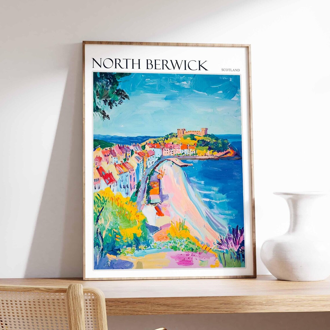 North Berwick Scotland Beach Town Hill Castle Vintage Travel Poster