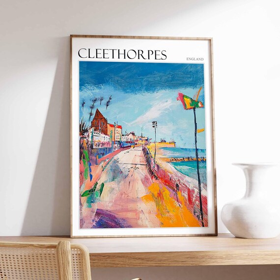 Cleethorpes England Expressionist Pier Street Kite Art Travel Poster