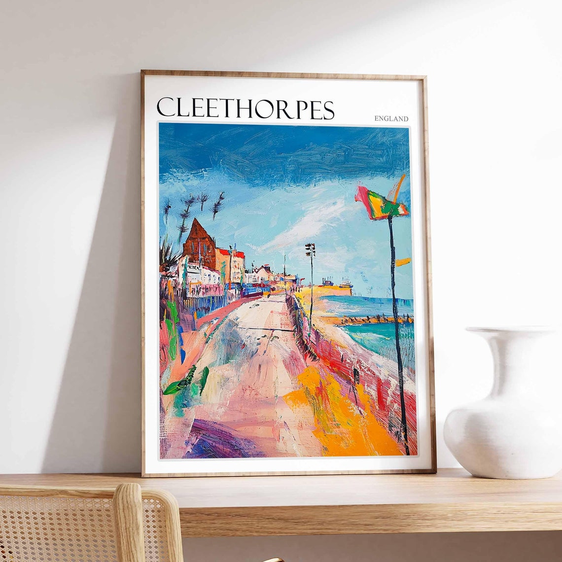 Cleethorpes England Expressionist Pier Street Kite Art Travel Poster