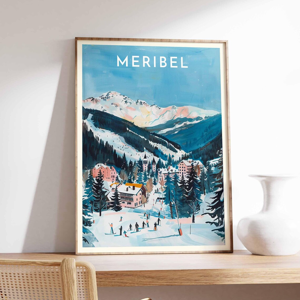 Meribel Alpine Valley Snowy Peaks Village Winter Scene Poster
