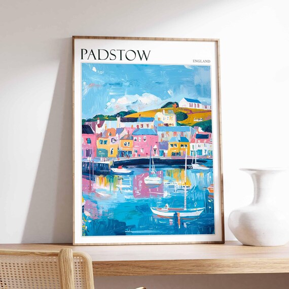 Padstow Colorful Harbor Reflections Sailboats England Travel Poster