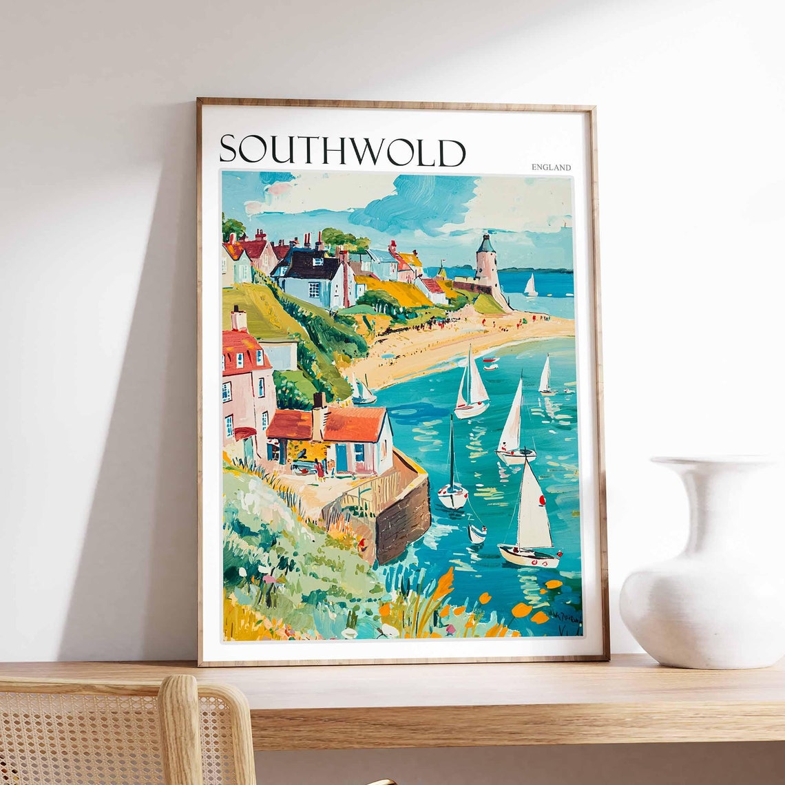 Southwold Lighthouse Harbour Sailing Boats Poster England Coast