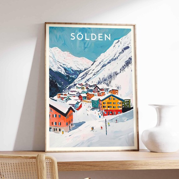 Sölden Colorful Chalet Village Street Under Snowy Alps Poster