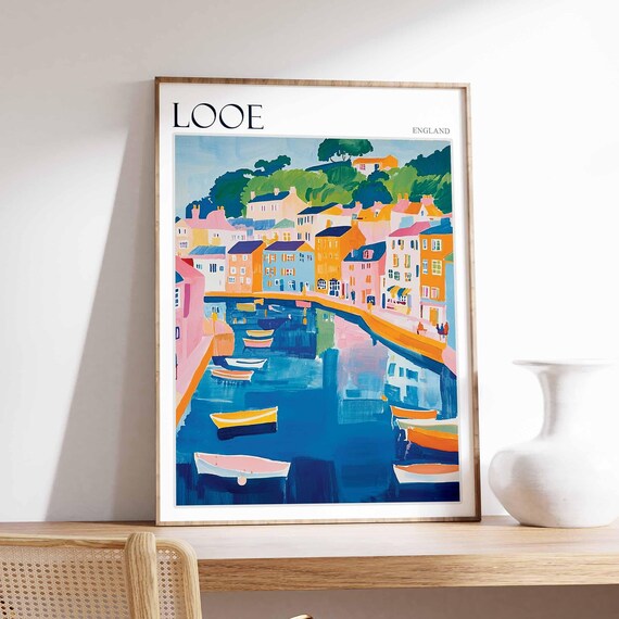 Looe England Harbor Rowboats Reflections Colorful Quay Poster