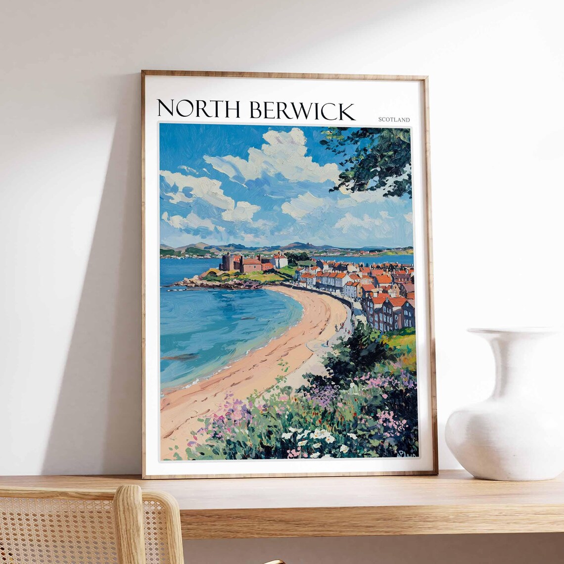 North Berwick Beach Castle Rocky Point Scotland Travel Poster