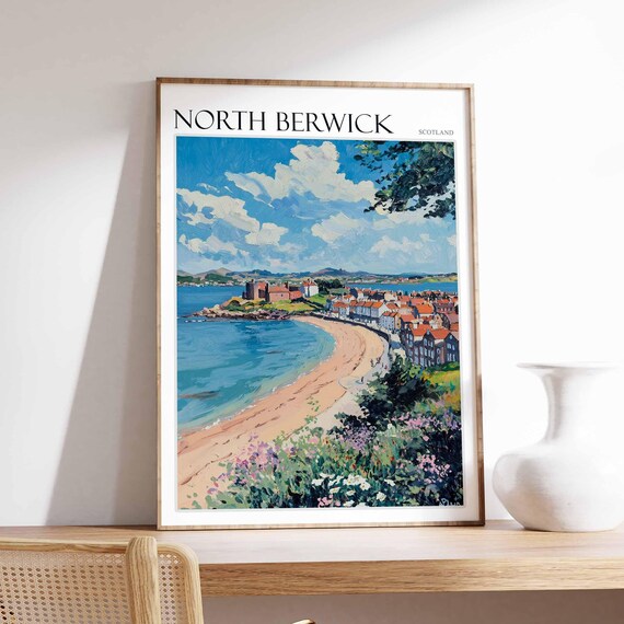 North Berwick Beach Castle Rocky Point Scotland Travel Poster