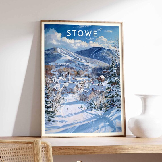 Stowe Winter Village Panorama Under Mountain Ski Trails Poster