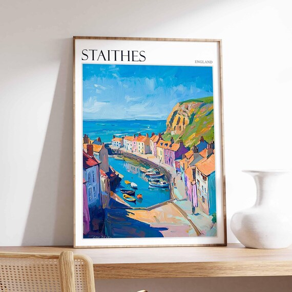 Staithes England Aerial Harbor View Village on the Cove Poster