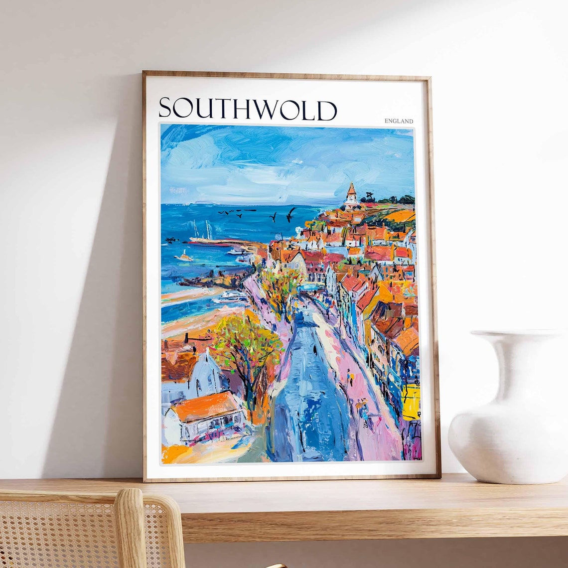 Southwold Aerial Street To Harbour Lighthouse Poster England