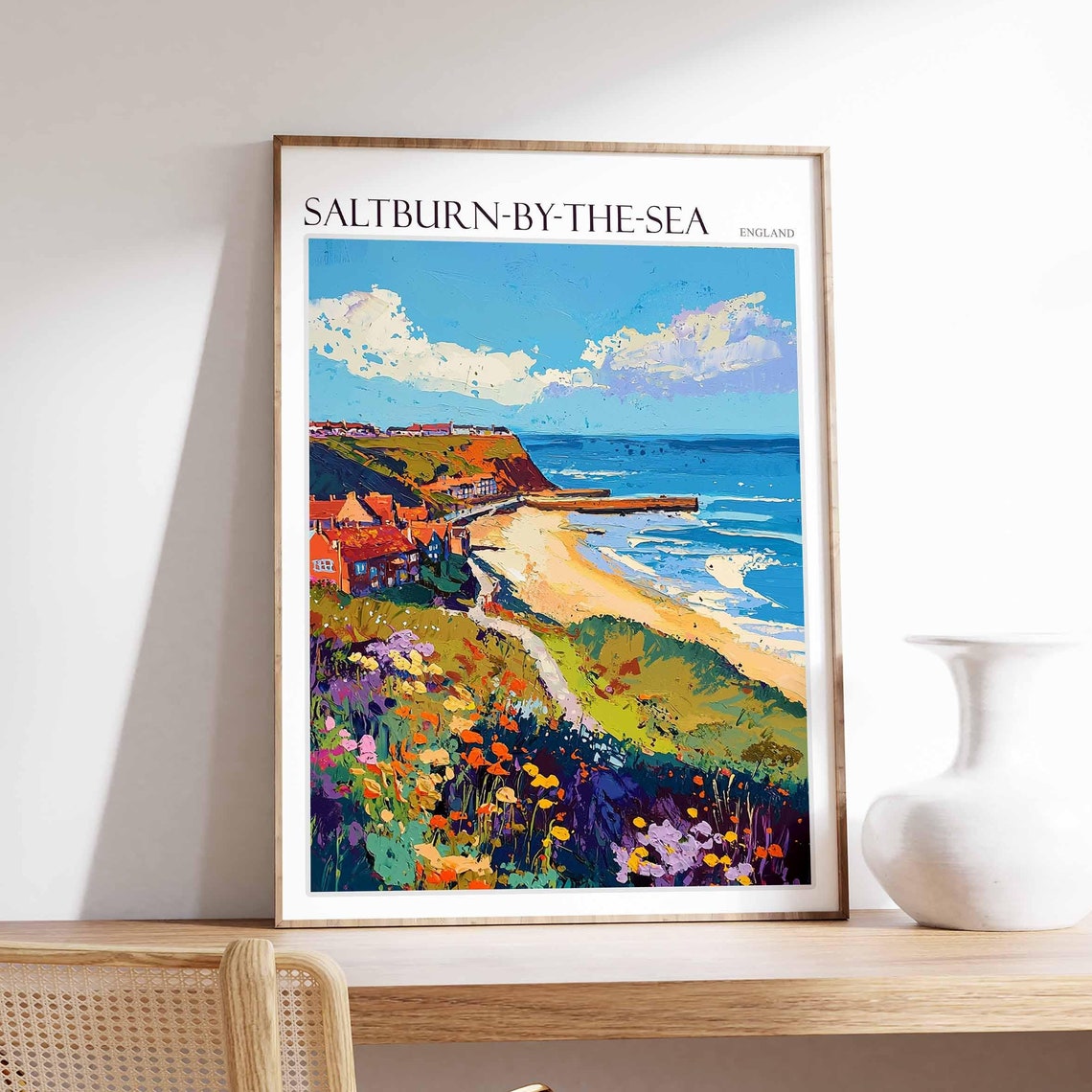 Saltburn By The Sea Poster Uk Travel Poster Coastal Wall Art British Art Uk Home Decor Vintage Seaside Poster Saltburn By The Sea Art