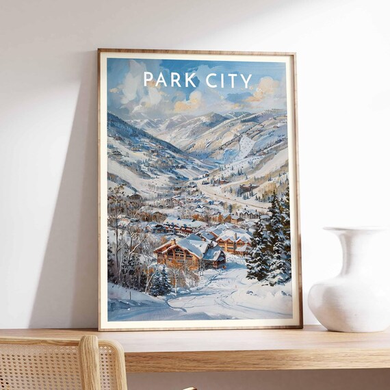 Park City Aerial Resort Town Valley Snow Winter Panorama Poster