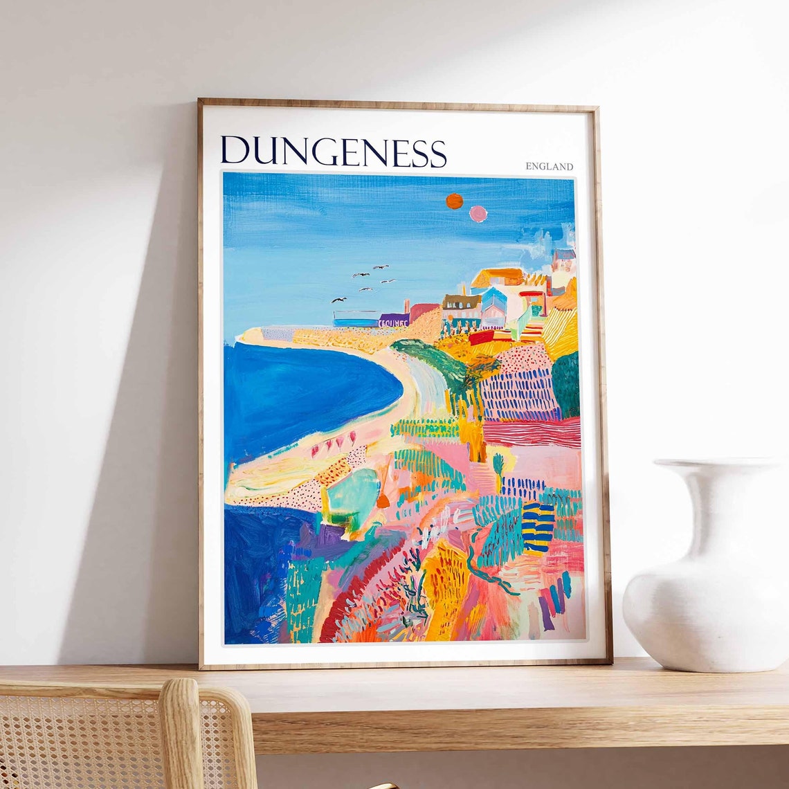 Dungeness England Colorful Abstract Coastal Town Cove Artwork Poster