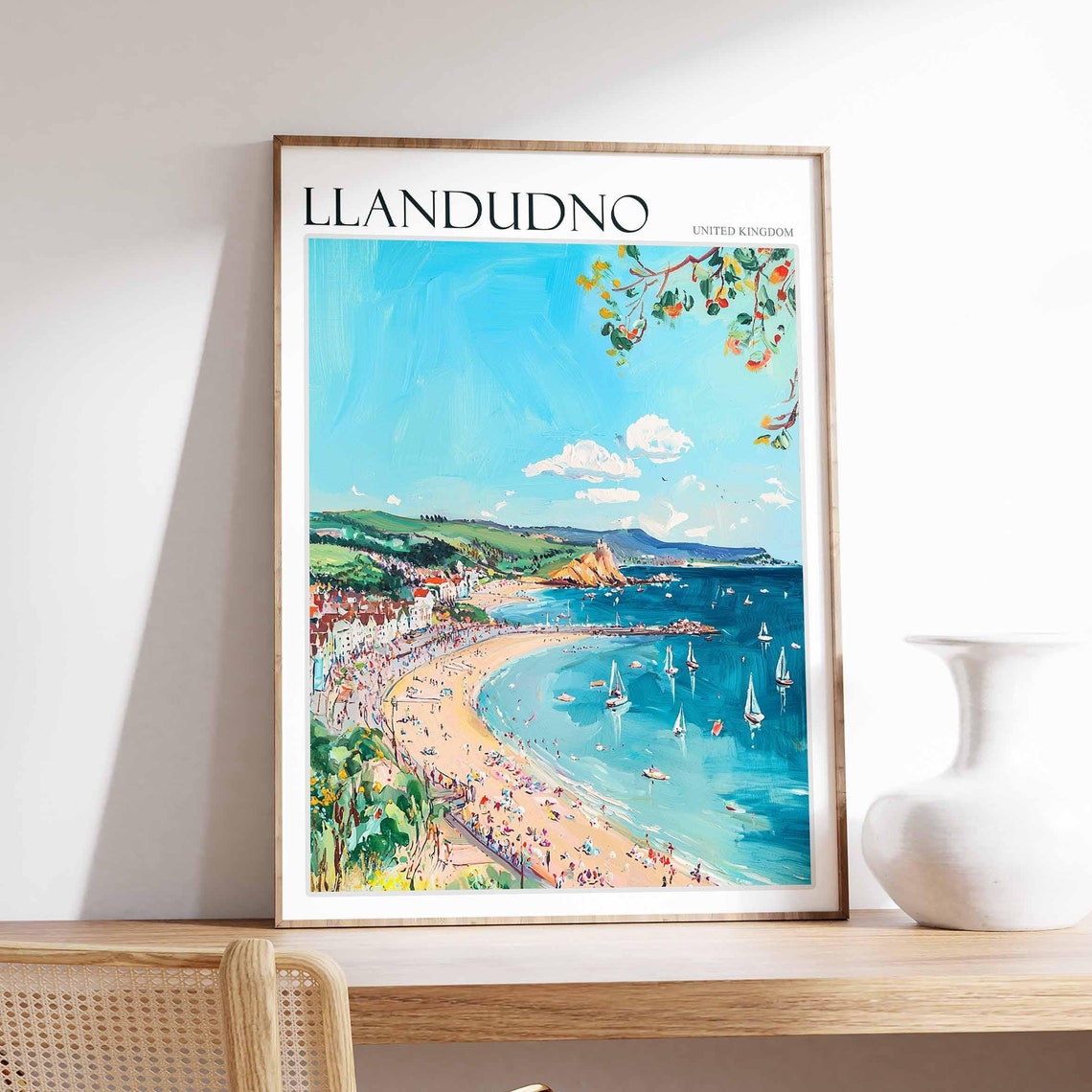 Llandudno Poster Wales Poster Uk Travel Print Coastal Wall Art British Decor Wales Travel Print Beach House Decor Llandudno Wales Art