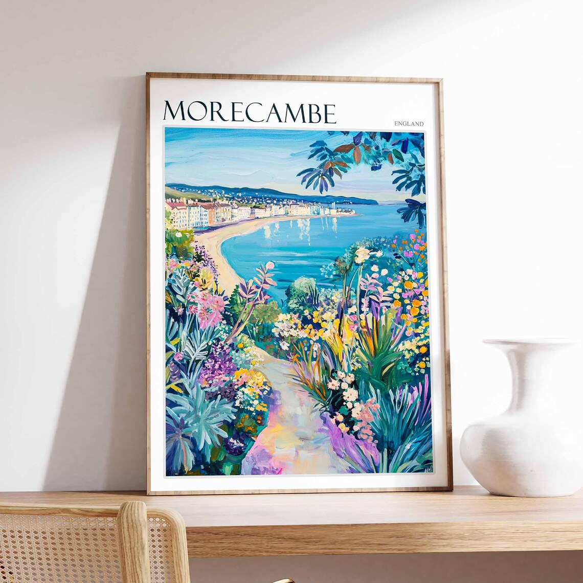 Morecambe Bay Poster England Travel Poster Coastal Wall Art Uk Decor British Home Decor English Riviera Poster Morecambe Travel Print