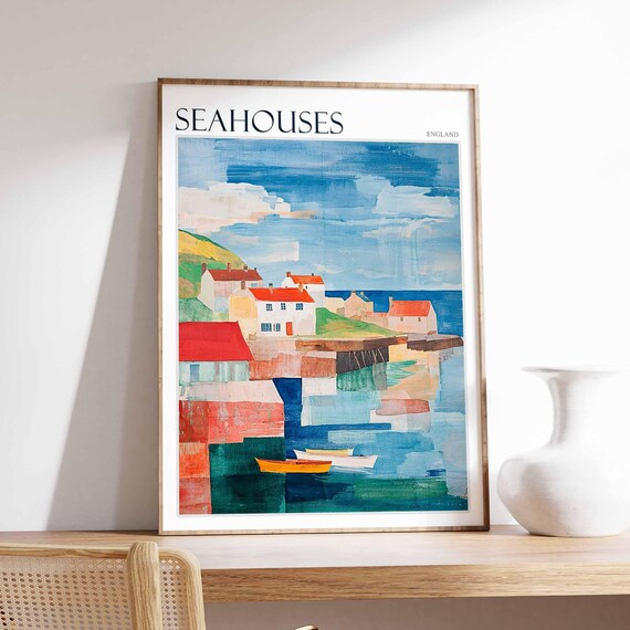 Seahouses Abstract Harbour Watercolour Art Poster England Coast