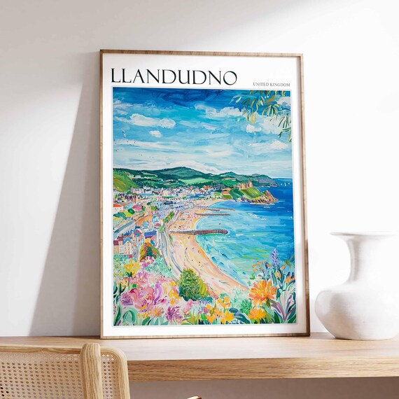 Llandudno United Kingdom Seaside Bay Pier Colorful Art Poster