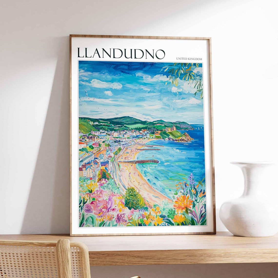 Llandudno Poster Wales Poster Uk Travel Print Coastal Wall Art British Decor Wales Travel Print Beach House Decor Llandudno Wales Art