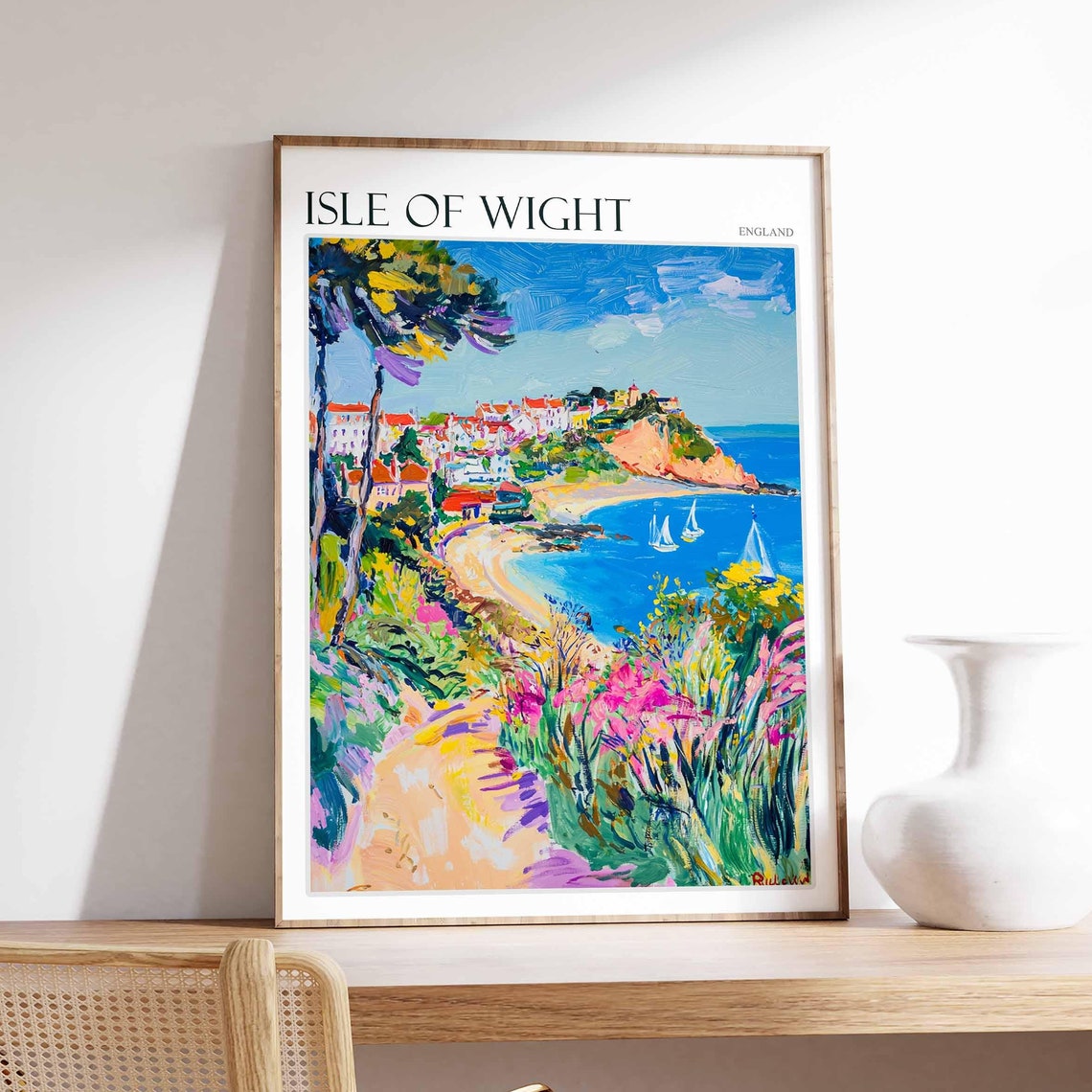 Isle of Wight England Bay View Through Trees Wildflowers Poster