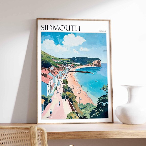 Sidmouth England Promenade Beach Red Sandstone Cliffs Coastal Poster
