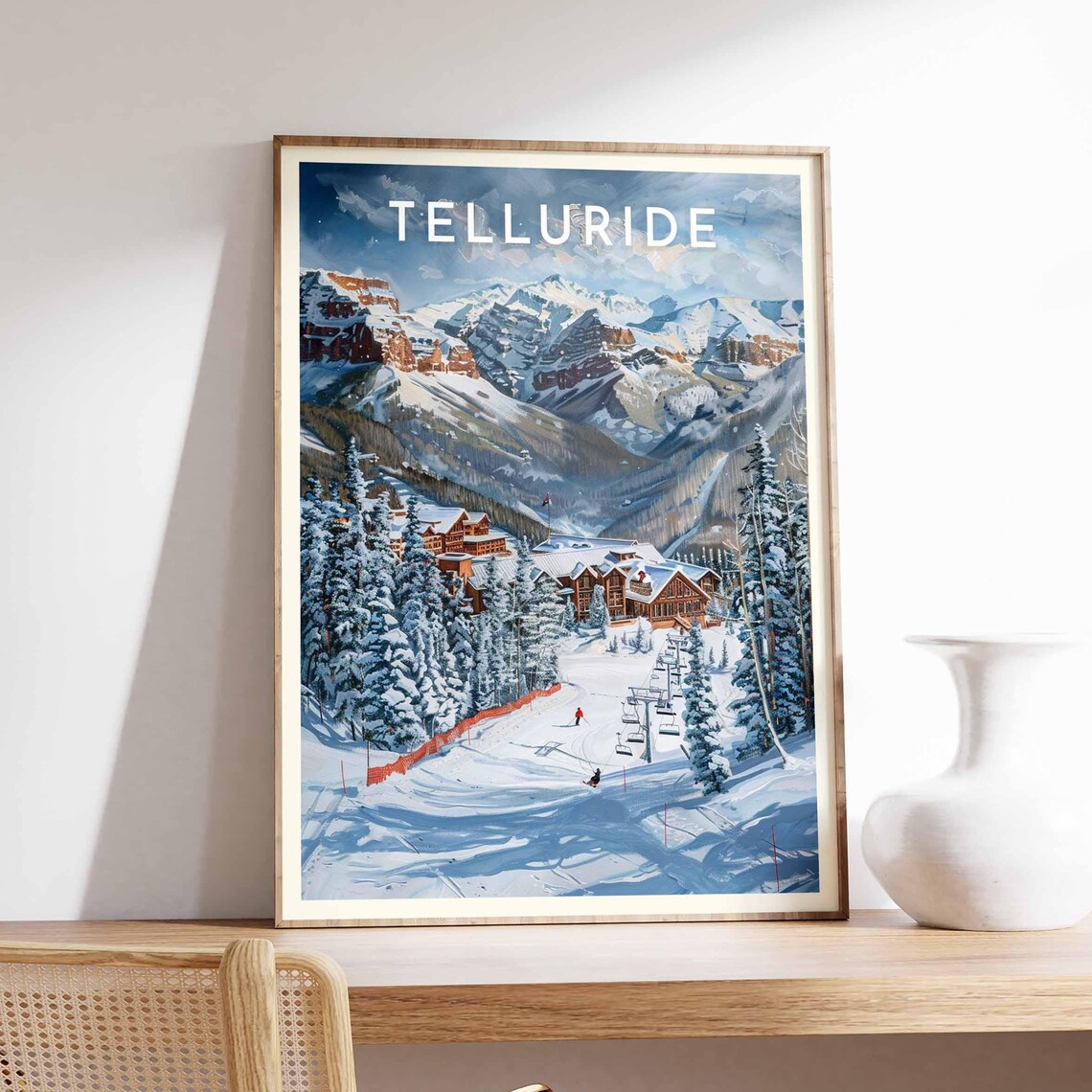 Telluride Ski Lodge Chairlift Framed by Frosty Pines Colorado Poster