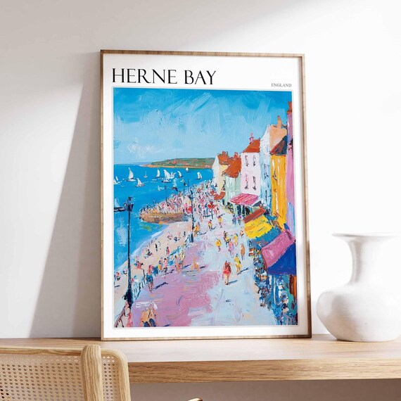 Herne Bay England Lively Promenade Crowds Sailboats Shops Poster