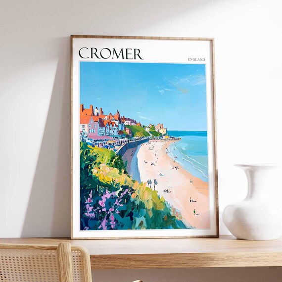 Cromer England Long Pier Stretching Toward the Town on the Cliff Poster