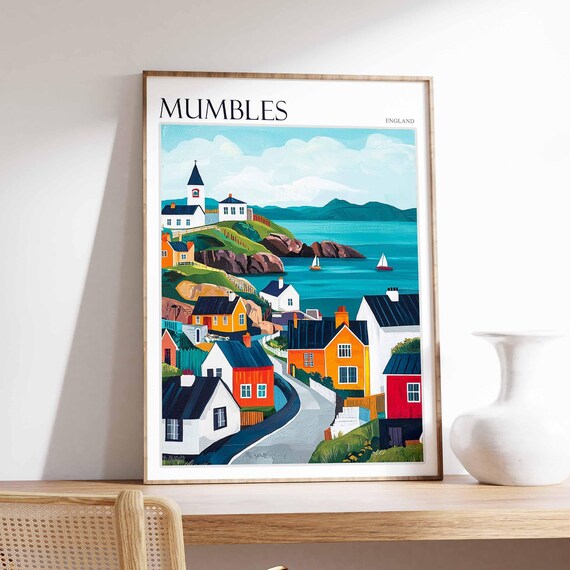 Mumbles Village Street Church Rocky Cove Sailboats England Travel Poster