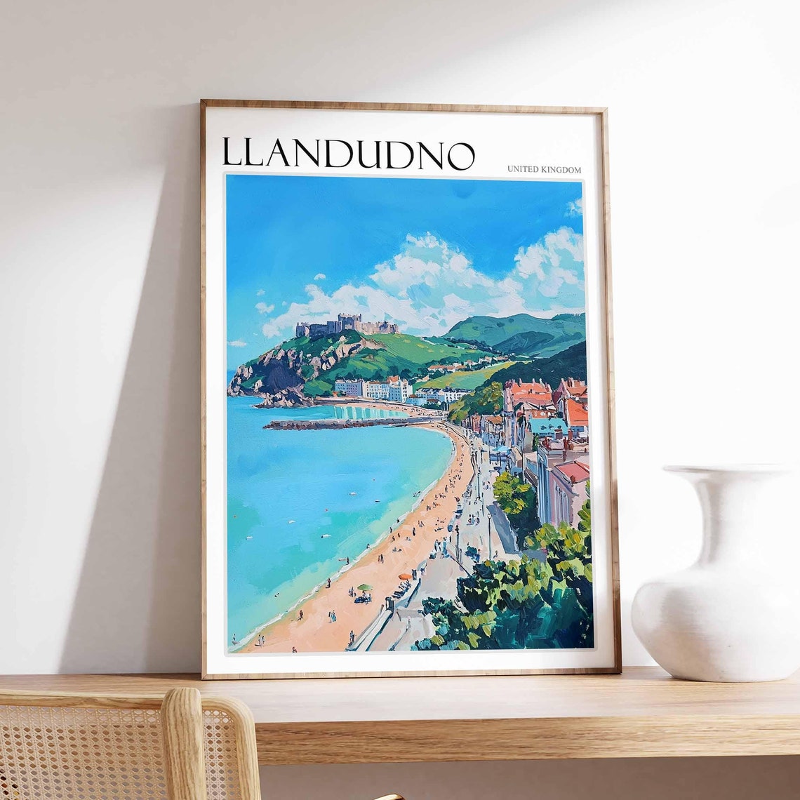 Llandudno United Kingdom Sandy Beach Castle Hill Coastal Art Poster