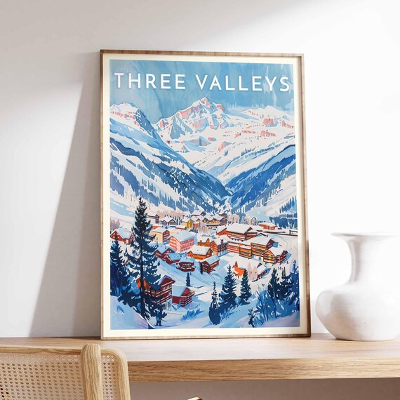 Three Valleys Red Chalet Village Framed by Dark Pines Poster