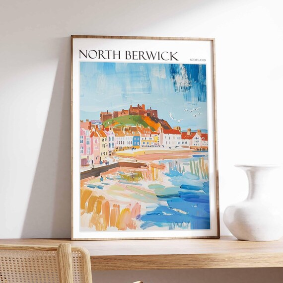 North Berwick Harbor Castle Ruins Beach Scotland Travel Poster
