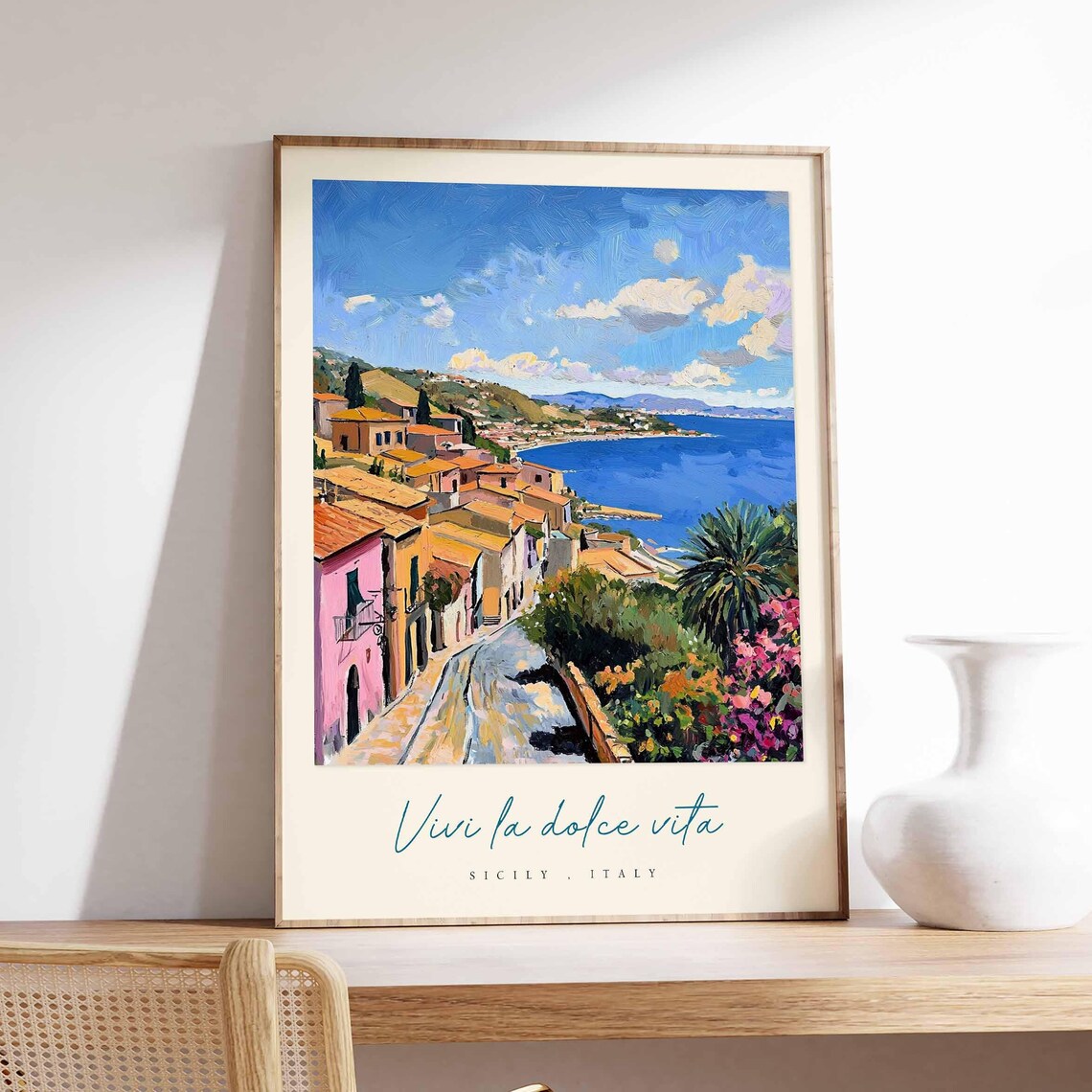 Sicily Italy Street Poster Curving Coastal Road To The Sea At Dusk