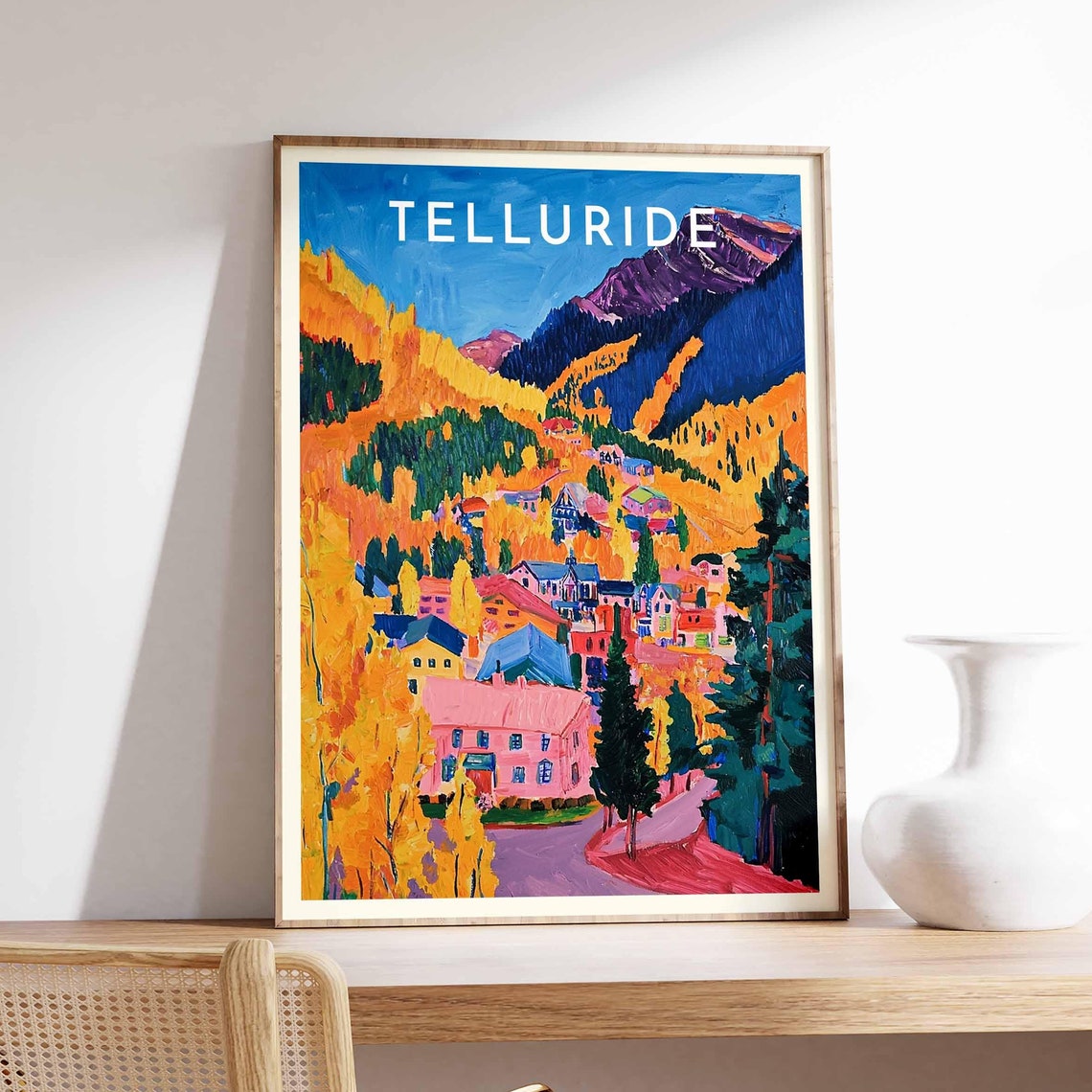 Telluride Golden Autumn Foliage Over the Colorful Town Poster