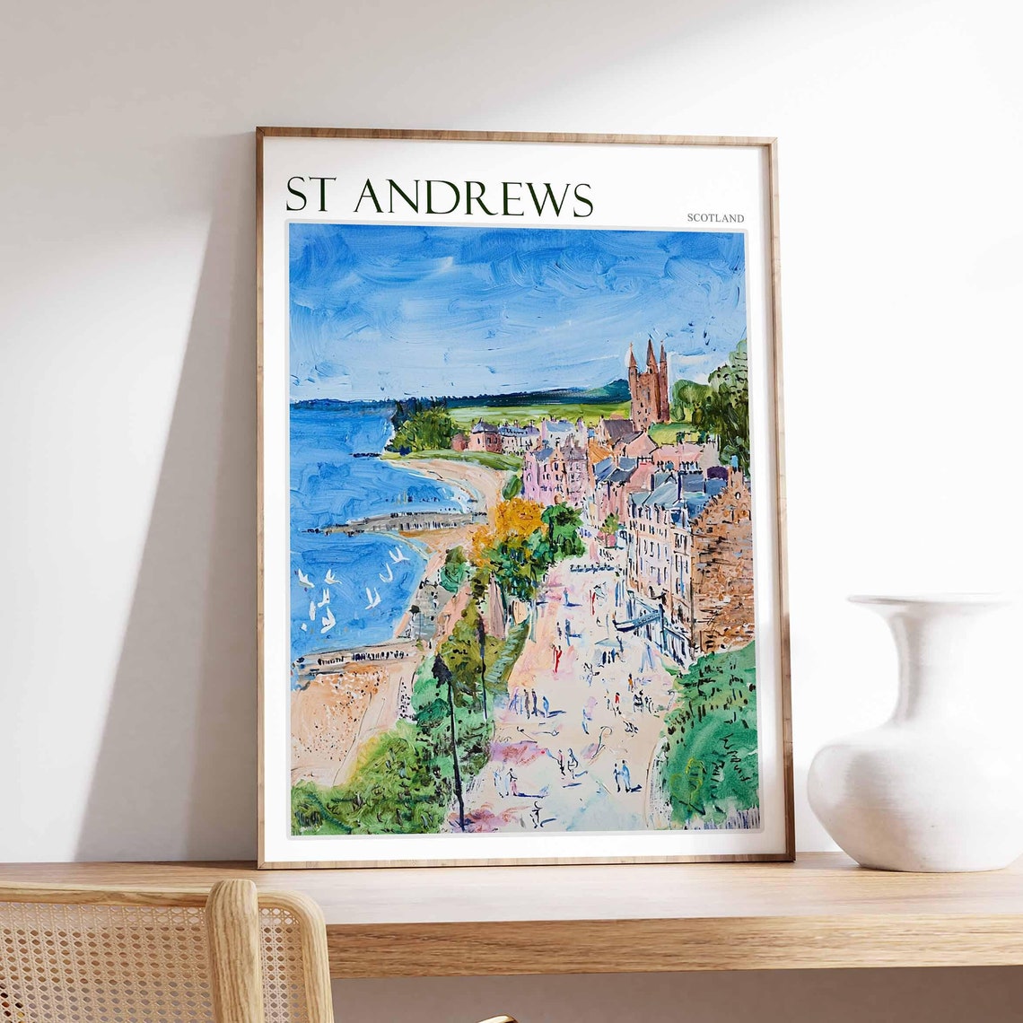 St Andrews Scotland Coastal Bay Town Church Beach Painting Poster
