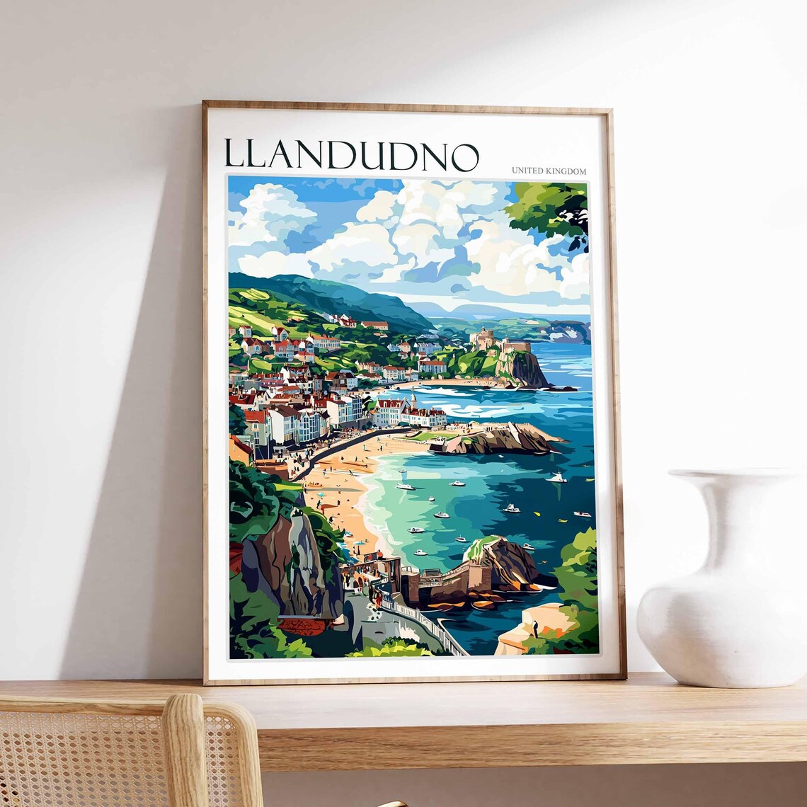 Llandudno United Kingdom Bay Town Sailboat View Travel Poster