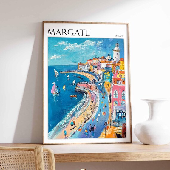 Margate England Lighthouse Sailboats Beach Seafront Art Poster