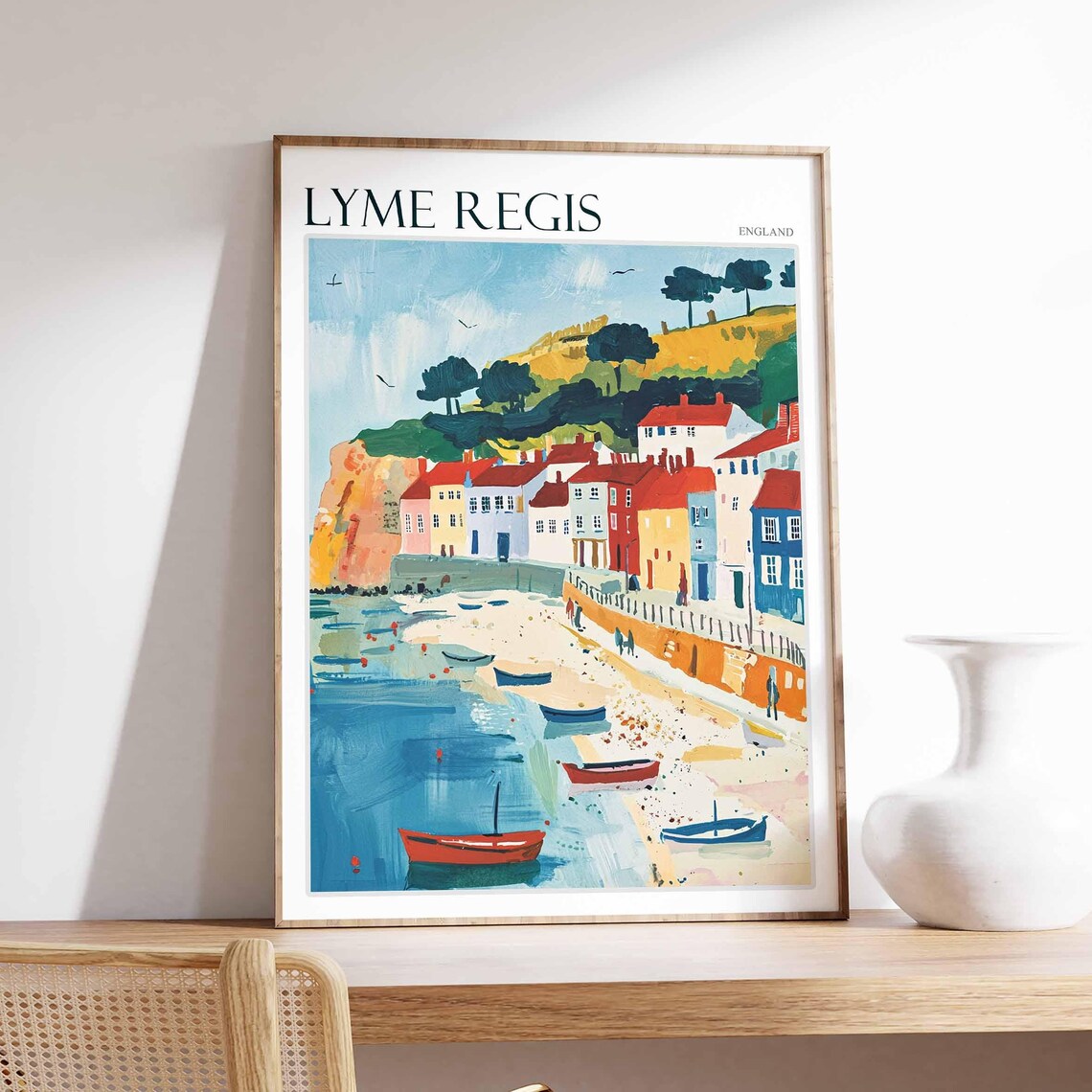 Lyme Regis England Colorful Houses Boats Cliffs Waterfront Poster