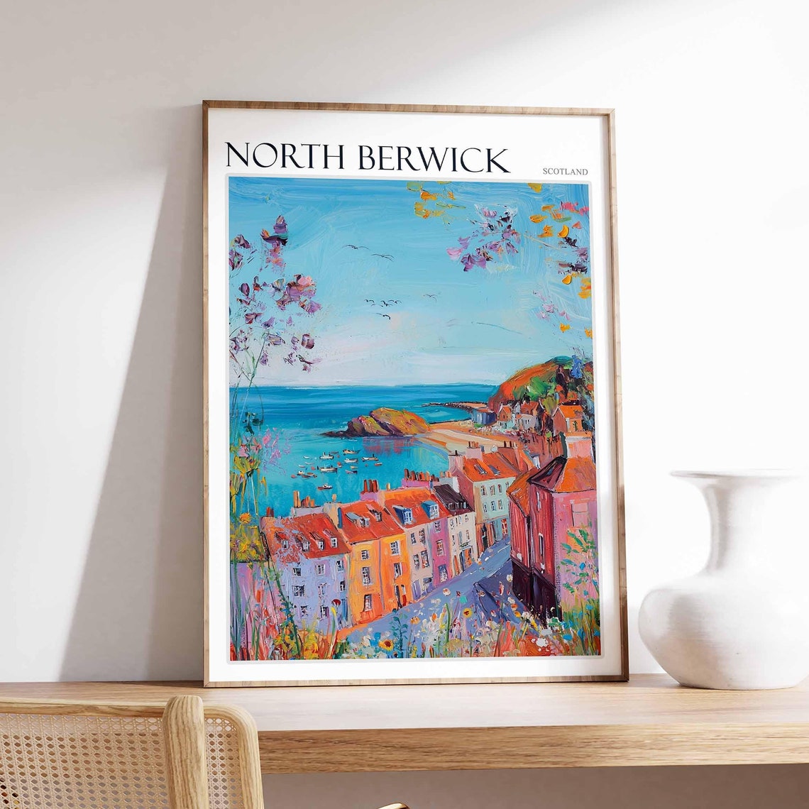 North Berwick Wildflower Bay Town Harbor Scotland Travel Poster