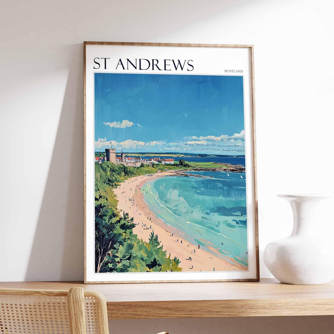 St Andrews Scotland Serene Curved Sandy Beach Castle View Poster