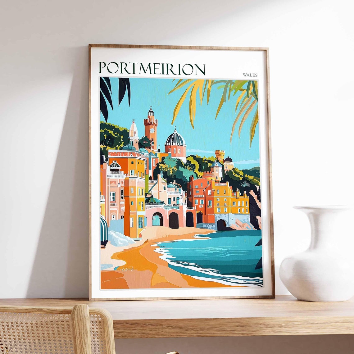 Portmeirion Poster Wales Poster Uk Travel Poster Coastal Wall Art British Decor European Travel Poster Uk Landscape Poster Uk Print