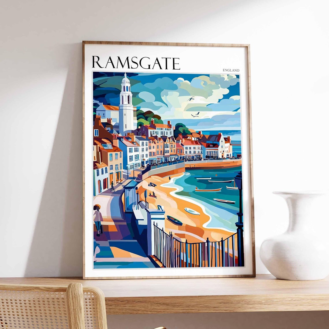 Ramsgate England Retro Seafront Promenade Illustration Poster
