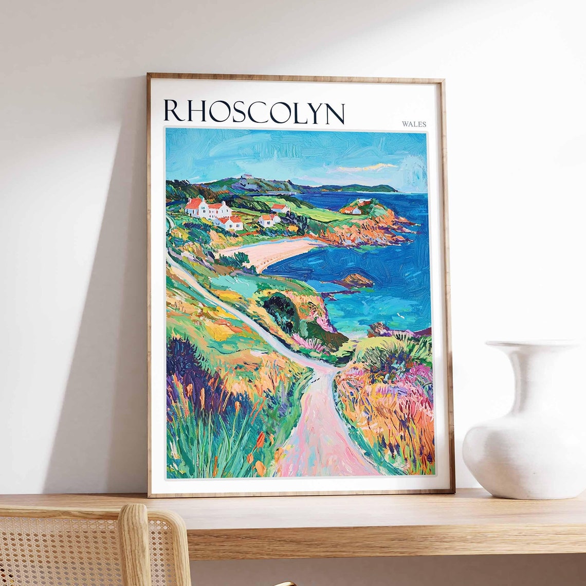 Rhoscolyn Wales Cliff Village Above Blue Bay Painting Poster