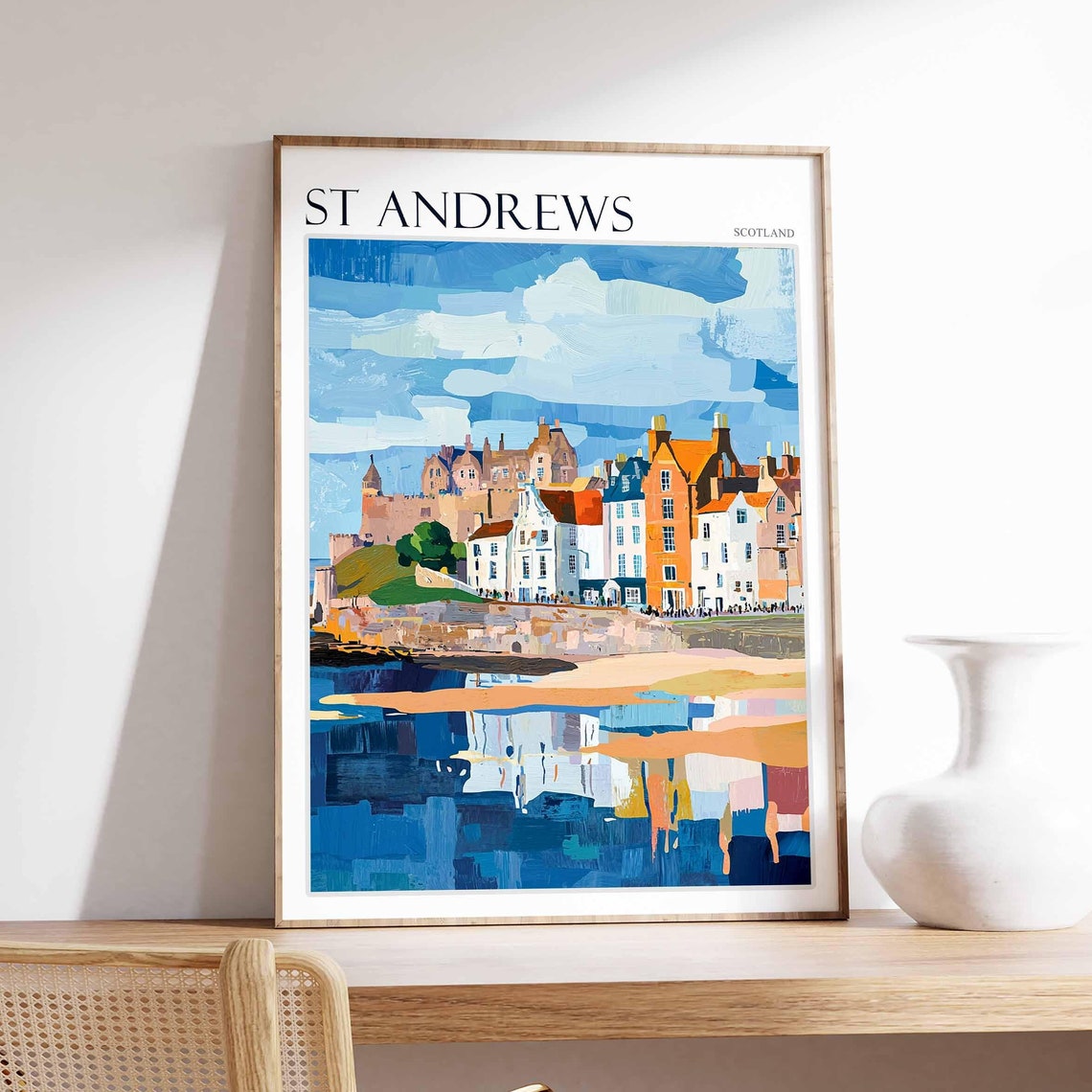 St Andrews Scotland Castle Ruins Harbor Reflection Art Poster