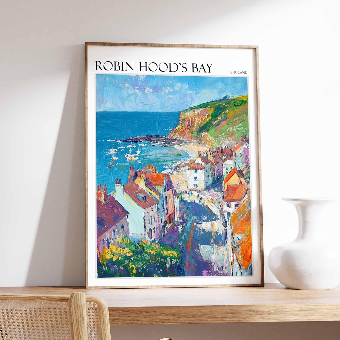 Robin Hood's Bay England Painted Street Beach Boats Travel Poster