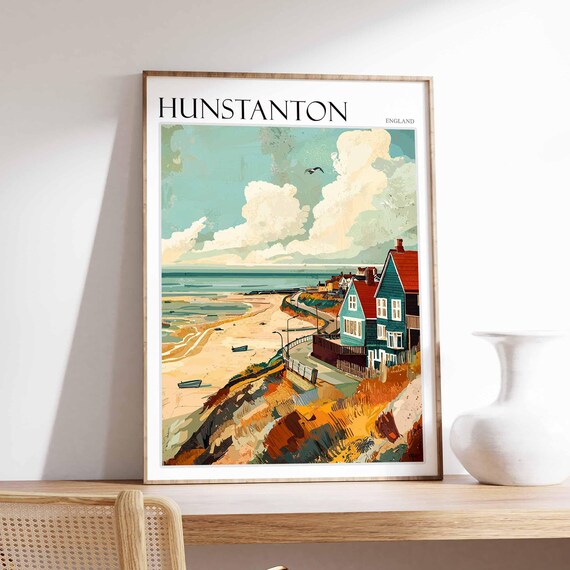 Hunstanton England Sandy Beach Curving Bay Clifftop Houses Poster